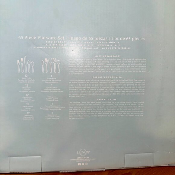 NEW - Lenox French Perle 65-Piece Flatware Set 18/10 Stainless Steel - Picture 2 of 6